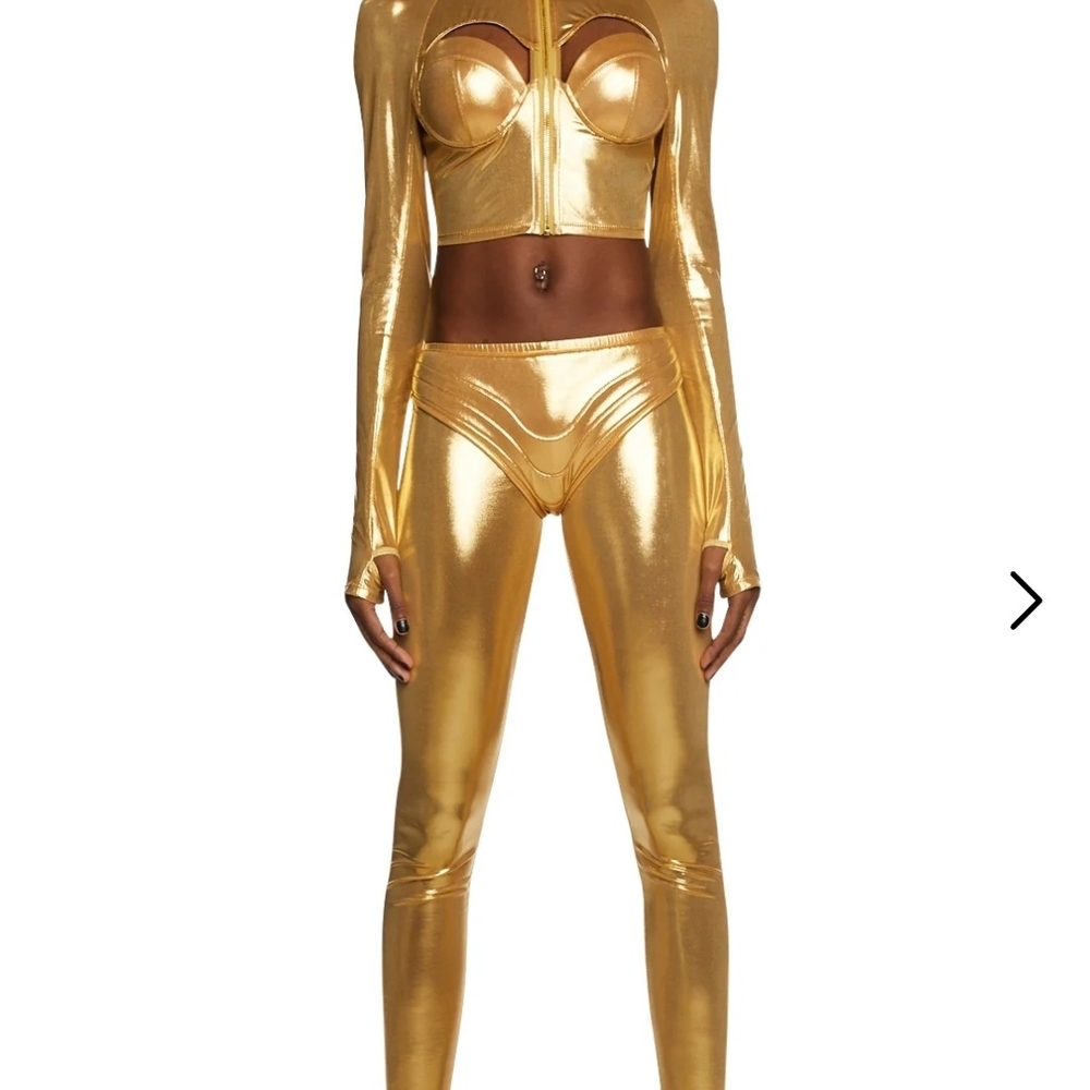 Sold-Sci-fi Robot Gold Metallic Two-Piece Set Halloween Costume